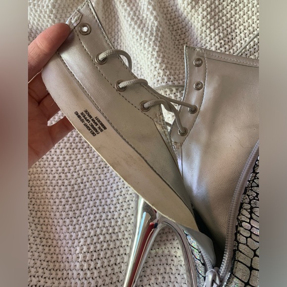 Rainbow Shiny Snake Print Dancer Stripper Open Toe Lace Up Heels - Picture 4 of 6